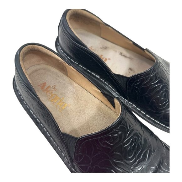 Alegria Black Embossed Leather Professional Slip On Clogs SZ 8.5 Comfort Shoes - Picture 5 of 11